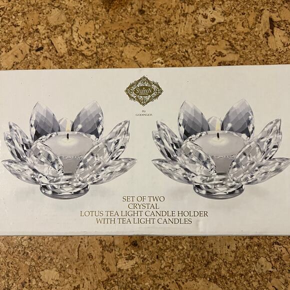 Shannon Crystal by Godinger clear faceted glass lotus candle holders set 2 NIB - Picture 1 of 12